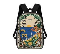 sinyumoney 17 Inch Italy Coastal Landscape Art Nouveau Poster Backpack with Pocket 3D Printed Travel Rucksacks Book Bags Kids School Bag