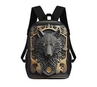 sinyumoney 17 Inch King Black Wolf Art Deco Backpacks Kids School Backpack School Bag 3D Printed for Boys Elementary And Middle School Students