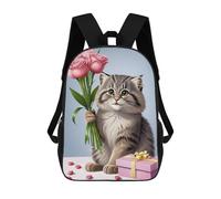 sinyumoney 17 Inch Kitten with Pink Roses Gift Box Backpack with Pocket 3D Printed Travel Rucksacks Book Bags Kids School Bag