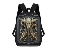 sinyumoney 17 Inch Kraken Golden Art Deco Backpack Kids School Backpack 3D Printed Fashion School Bag for Boys Elementary And Middle School Student