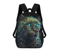 sinyumoney 17 Inch Leopard with Glasses Art Print Backpack, Children's Backpack, Student School Bag Bookbag Rucksack, 3D Printed for Boys Girls