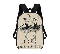 sinyumoney 17 Inch Les Danseurs Two Ballerinas in Black Backpack 3D Printed Children's School Backpack for Kids High Capacity Travel Rucksacks Book Bags Kids School Bag Back Pack