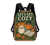 sinyumoney 17 Inch Lets Get Cozy Fall Illustration Backpack with Pocket 3D Printed Travel Rucksacks Book Bags Kids School Bag