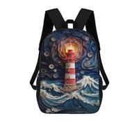 sinyumoney 17 Inch Lighthouse in The Storm Backpack 3D Printed Children's School Backpack for Kids High Capacity Travel Rucksacks Book Bags Kids School Bag Back Pack