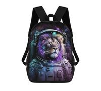 sinyumoney 17 Inch Lion Astronaut in Space -2 Backpacks Kids School Backpack School Bag 3D Printed for Boys Elementary And Middle School Students