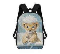 sinyumoney 17 Inch Lion Cub Bath Time Backpacks Kids School Backpack School Bag 3D Printed School Bag for Boys Elementary And Middle School Students