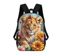 sinyumoney 17 Inch Lion Cub in Flowers Backpack, Children's Backpack, Student School Bag Bookbag Rucksack, 3D Printed for Boys Girls