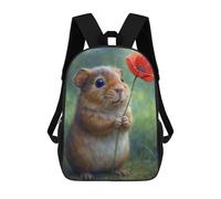 sinyumoney 17 Inch Little Hamster Holding Red Poppy Flower Backpack, Children's Backpack, Student School Bag Bookbag Rucksack, 3D Printed for Boys Girls