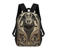 sinyumoney 17 Inch Lord Cat Golden Art Deco Backpack Kids School Backpack 3D Printed Fashion School Bag for Boys Elementary And Middle School Student