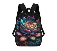 sinyumoney 17 Inch Lotus Flower Art Backpack Kids School Backpack 3D Printed Fashion School Bag for Boys Elementary And Middle School Student