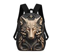 sinyumoney 17 Inch Majestic Golden King Wolf School Backpack School Bags for Girls Boys Backpack with Pocket Fashion School Bag Kids Backpack