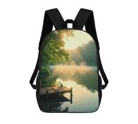 sinyumoney 17 Inch Misty Lake Sunrise Backpack Kids School Backpack 3D Printed Fashion School Bag for Boys Elementary And Middle School Student