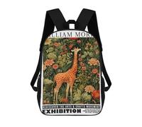 sinyumoney 17 Inch Morris Giraffe Floral Exhibition Backpack 3D Printed Children's School Backpack for Kids High Capacity Travel Rucksacks Book Bags Kids School Bag Back Pack