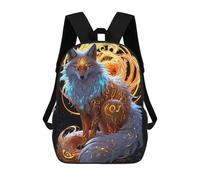 sinyumoney 17 Inch Mystical Fox with Glowing Ornaments Backpacks Kids School Backpack School Bag 3D Printed for Boys Elementary And Middle School Students