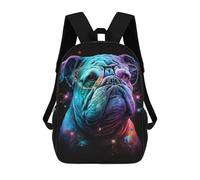 sinyumoney 17 Inch Neon Bulldog Glasses Art Print -3 Backpacks Kids School Backpack School Bag 3D Printed for Boys Elementary And Middle School Students