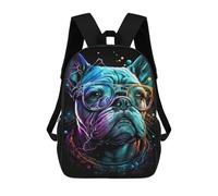 sinyumoney 17 Inch Neon Bulldog Glasses Art Print Backpack, Children's Backpack, Student School Bag Bookbag Rucksack, 3D Printed for Boys Girls