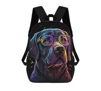 sinyumoney 17 Inch Neon Dog Glasses Art Print-2 Backpacks Kids School Backpack School Bag 3D Printed School Bag for Boys Elementary And Middle School Students