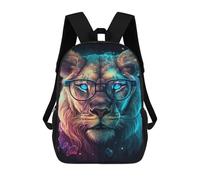 sinyumoney 17 Inch Neon Lion Glasses Art Print Backpacks Kids School Backpack School Bag 3D Printed for Boys Elementary And Middle School Students