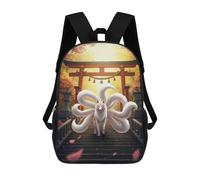 sinyumoney 17 Inch Nine-tailed Fox at Torii Gate Backpack Kids School Backpack 3D Printed Fashion School Bag for Boys Elementary And Middle School Student