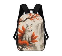 sinyumoney 17 Inch Nine-tailed Fox by Waterfall Backpack Kids School Backpack 3D Printed Fashion School Bag for Boys Elementary And Middle School Student
