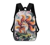 sinyumoney 17 Inch Nine-tailed Fox in Asian Landscape Backpacks Kids School Backpack School Bag 3D Printed School Bag for Boys Elementary And Middle School Students