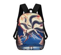sinyumoney 17 Inch Nine-tailed Fox Mount Fuji Backpack with Pocket 3D Printed Travel Rucksacks Book Bags Kids School Bag