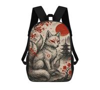 sinyumoney 17 Inch Nine-tailed Fox with Japanese Landscape Casual Daypack Backpacks for Girls Boys High College Knapsack Travel Laptop Rucksack College Bookbag