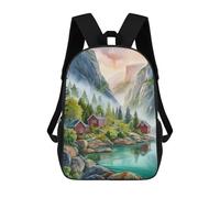 sinyumoney 17 Inch Nordic Fjord with Red Cabins Backpack with Pocket 3D Printed Travel Rucksacks Book Bags Kids School Bag