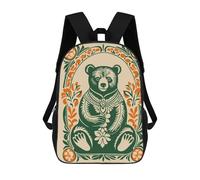 sinyumoney 17 Inch Ornate Bear Illustration Backpacks Kids School Backpack School Bag 3D Printed for Boys Elementary And Middle School Students