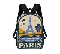 sinyumoney 17 Inch Paris Illustration with Eiffel Tower Backpacks Kids School Backpack School Bag 3D Printed School Bag for Boys Elementary And Middle School Students