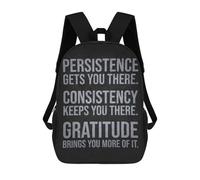 sinyumoney 17 Inch Persistence, Consistency, Gratitude Backpack with Pocket 3D Printed Travel Rucksacks Book Bags Kids School Bag