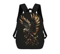 sinyumoney 17 Inch Phoenix Black Gold Backpack with Pocket 3D Printed Travel Rucksacks Book Bags Kids School Bag