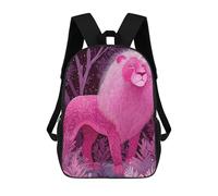 sinyumoney 17 Inch Pink Lion in A Forest Illustration Backpacks Kids School Backpack School Bag 3D Printed School Bag for Boys Elementary And Middle School Students