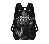 sinyumoney 17 Inch Punk Raccoon Rock And Roll Backpack with Pocket 3D Printed Travel Rucksacks Book Bags Kids School Bag