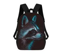 sinyumoney 17 Inch Raccoon Portrait with Teal Lighting Backpack with Pocket 3D Printed Travel Rucksacks Book Bags Kids School Bag