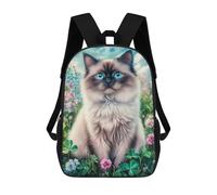 sinyumoney 17 Inch Ragdoll Cat in A Flower Meadow Backpack with Pocket 3D Printed Travel Rucksacks Book Bags Kids School Bag