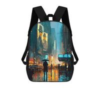 sinyumoney 17 Inch Rainy City Night Neon Reflections Backpacks Kids School Backpack School Bag 3D Printed for Boys Elementary And Middle School Students