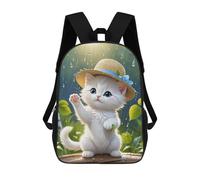 sinyumoney 17 Inch Rainy Day Kitten Adventure Backpack with Pocket 3D Printed Travel Rucksacks Book Bags Kids School Bag