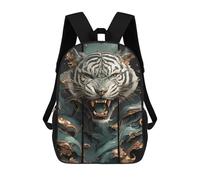 sinyumoney 17 Inch Roaring Tiger Teal And Gold Art Casual Daypack Backpacks for Girls Boys High College Knapsack Travel Laptop Rucksack College Bookbag