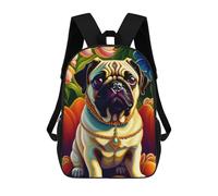 sinyumoney 17 Inch Royal Pug in Flowers Backpack 3D Printed Children's School Backpack for Kids High Capacity Travel Rucksacks Book Bags Kids School Bag Back Pack