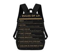 sinyumoney 17 Inch Rules Of Life Backpack 3D Printed Children's School Backpack for Kids High Capacity Travel Rucksacks Book Bags Kids School Bag Back Pack