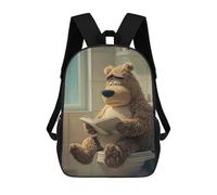 sinyumoney 17 Inch Sad Bear Reading on Toilet Backpack with Pocket 3D Printed Travel Rucksacks Book Bags Kids School Bag