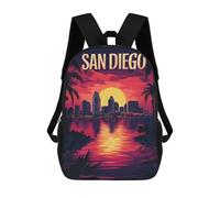 sinyumoney 17 Inch San Diego Sunset Skyline Backpack Kids School Backpack 3D Printed Fashion School Bag for Boys Elementary And Middle School Student