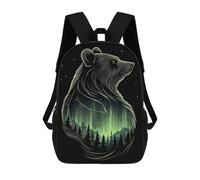 sinyumoney 17 Inch School Backpack,3D Printed Bear & Aurora Borealis Children Backpacks,Kids Kindergarten Cute Travel Bags Casual Daypack for Boys School Students