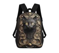 sinyumoney 17 Inch School Backpack,3D Printed Black Cat Golden Art Deco Children Backpacks,Kids Kindergarten Cute Travel Bags Casual Daypack for Boys School Students
