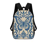 sinyumoney 17 Inch School Backpack,3D Printed Blue Butterfly Floral Ornament Children Backpacks,Kids Kindergarten Cute Travel Bags Casual Daypack for Boys School Students