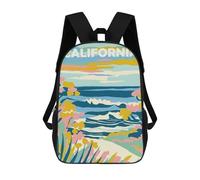 sinyumoney 17 Inch School Backpack,3D Printed California Travel Poster Children Backpacks,Kids Kindergarten Cute Travel Bags Casual Daypack for Boys School Students