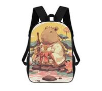 sinyumoney 17 Inch School Backpack,3D Printed Capybara Samurai with Katana And Kimono Children Backpacks,Kids Kindergarten Cute Travel Bags Casual Daypack for Boys School Students