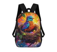 sinyumoney 17 Inch School Backpack,3D Printed Colorful Bird Nest Children Backpacks,Kids Kindergarten Cute Travel Bags Casual Daypack for Boys School Students