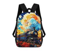 sinyumoney 17 Inch School Backpack,3D Printed Colorful Train Journey Children Backpacks,Kids Kindergarten Cute Travel Bags Casual Daypack for Boys School Students
